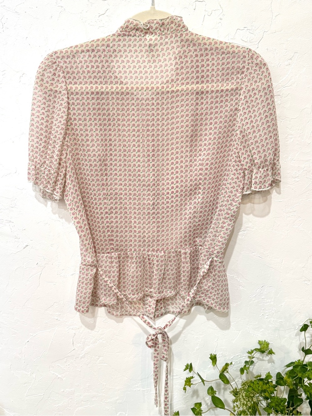 Vintage-Inspired Floral Ruffle Peplum Blouse Cottagecore Tie Back Top S - Picture 7 of 8